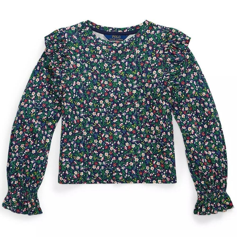 Polo by Ralph Lauren Kids Girl Multicolor Floral Print Ruffled Blouse Top Size M